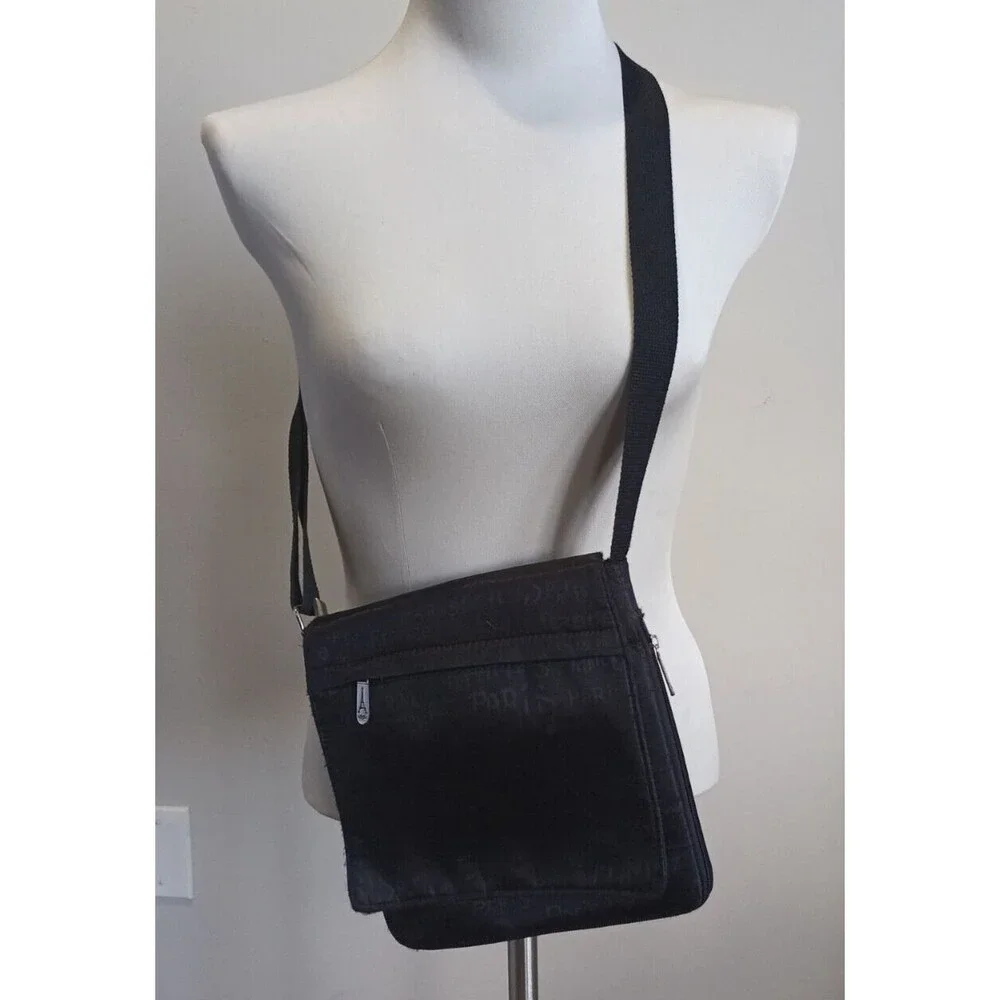 Tour Paris France All Black All Over Print Black Shoulder Sling Purse Adjustable